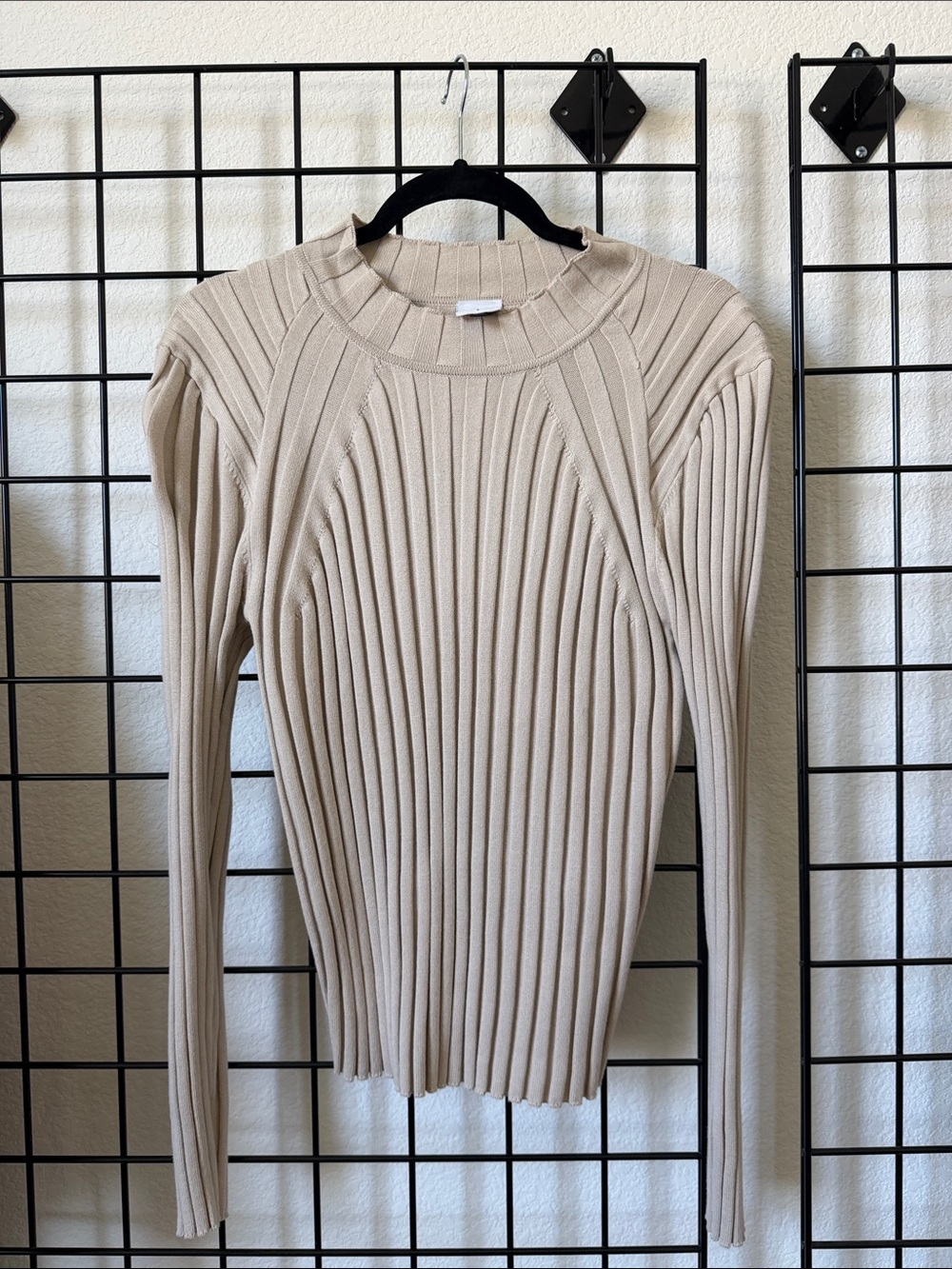 CAbi Ribbed Turtleneck Sweater in Light Beige
